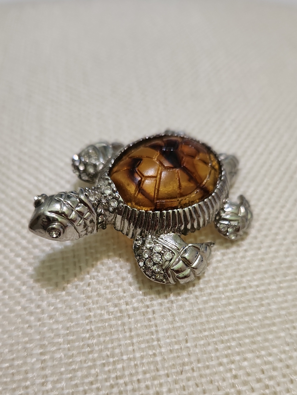 Vintage Silver & Amber Turtle Pin